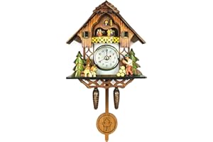 JOONIEHOUSE Decorative Kids Clock Cuckoo Style Wall Clock with Swinging Pendulum, No Cuckoo Bird No Chiming, Creative Wall Clock for Boys & Girls (Chalet-01)