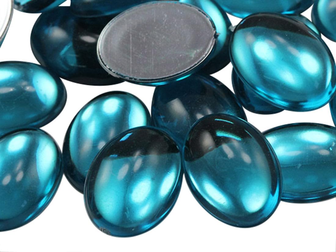 25x18mm Flat Back Oval Acrylic Cabochons Rhinestones Plastic Gems Embellishments for Crafts, Costumes, Card Invitations, Jewelry, Cosplay - 20 Pcs (Blue Aqua .QR) — image 1