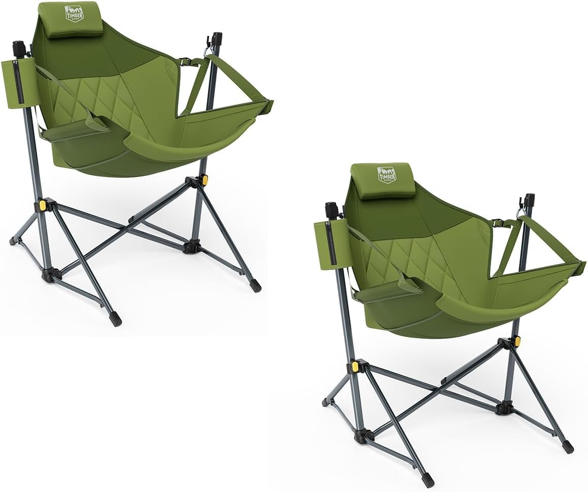 TIMBER RIDGE Hammock Camping Chair with Adjustable Backrest, Heavy Duty Folding Hammock Chair Supports 300lbs, Portable Hammock Chair for Camping, Travelling and Patio, Green 2 Pack Image