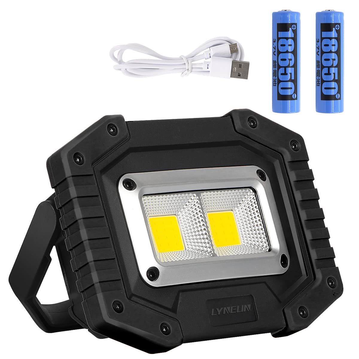 Lyneun LED Floodlight Rechargeable,Super Bright COB Work Light Portable with 3 Modes,Spotlight IP65 Waterproof Outdoor for Camping Traveling Fishing Security Lights
