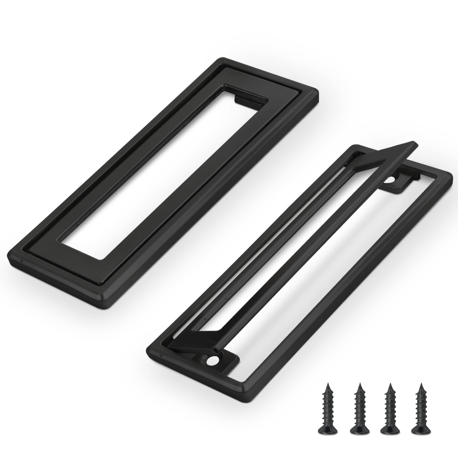 Photo 1 of 2Pcs Black Square Recessed Flush Door Pull, 4.53 * 1.77Inch Handles for Cabinets and Drawers Zinc Alloy, Metal Trap Door Recessed Pull Handles Flat, Square Hatch Pull Handle for Cupboard (Black)