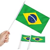Anley Brazil Mini Flag 12 Pack - Hand Held Small Miniature Brazilian Flags on Stick - Fade Resistant &amp; Vivid Colors - 5.5x8 Inch with Solid Pole &amp; Spear Top