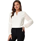 Allegra K Women's Work Tops Keyhole Neck Long Sleeve Work Shirts Blouse Dressy Casual Business Shirt