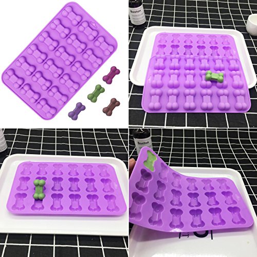 Korlon 3 Pack Silicone Molds for Dog Treats, Dog Paw and Bone Trays for Baking Biscuit, Chocolate, Candy, Set of 3 (Pink & Purple)