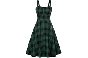 Belle Poque Women's Vintage Sleeveless Solid Floral Ruched Summer Cute A-Line Flowy Swing Midi Dress