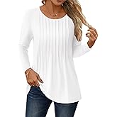 NORACORA Long Sleeve Pleated Tops for Women Dressy Casual Chic Crew Neck Blouses Shirts Loose Fit Trendy Fall Clothes 2025