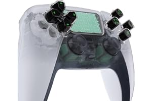 eXtremeRate Replacement Custom Dpad Action Buttons Three-Tone Black & Clear with Green Redesigned Symbols D-pad Face Buttons 
