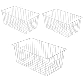 16inch Freezer Wire Storage Organizer Baskets, Household Refrigerator Bins with Built-in Handles for Cabinet, Pantry, Closet, Bedroom