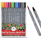 Dual Tip Brush Pens Color Fineliner Pens for Drawing Coloring Books Sketching and Illustration