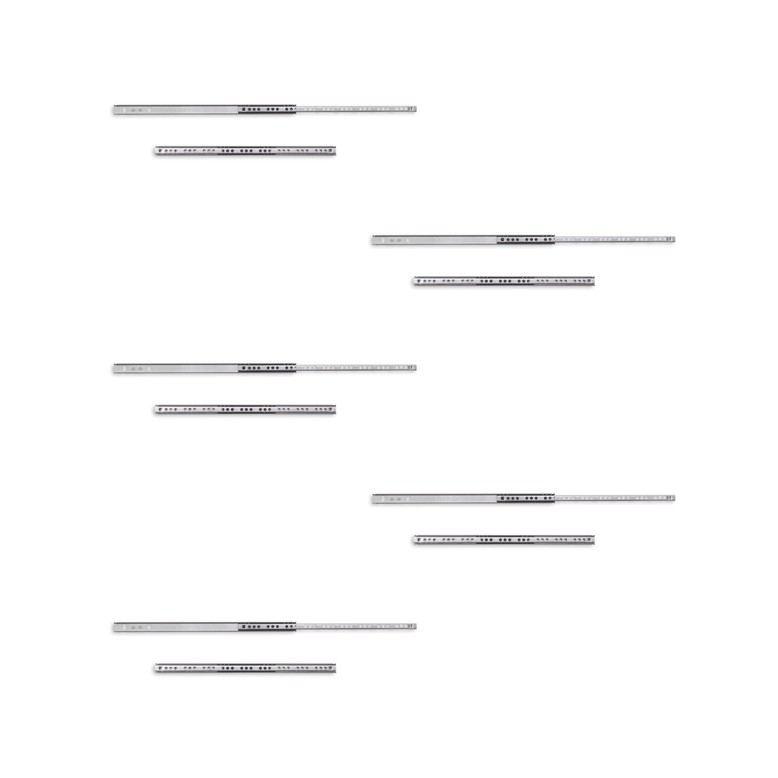 Emuca - Set of 5 pairs (10pcs) of partial extension ball bearing runners/slides 17mm x 310mm (0,66 x 12,2 inch) for drawer, Zinc Plated