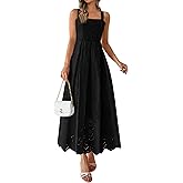 PRETTYGARDEN Womens Sleeveless Maxi Summer Dresses 2026 Hollow Out Eyelet Square Neck Ruffle Flowy Beach Vacation Sundress