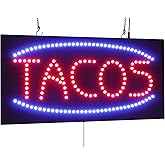 Tacos Sign, 24"x12", 60x30cm, TOPKING, LED, Neon, Florescent, Signage, Signboard, Display, Billboard, Screen, Grand Opening, Gift