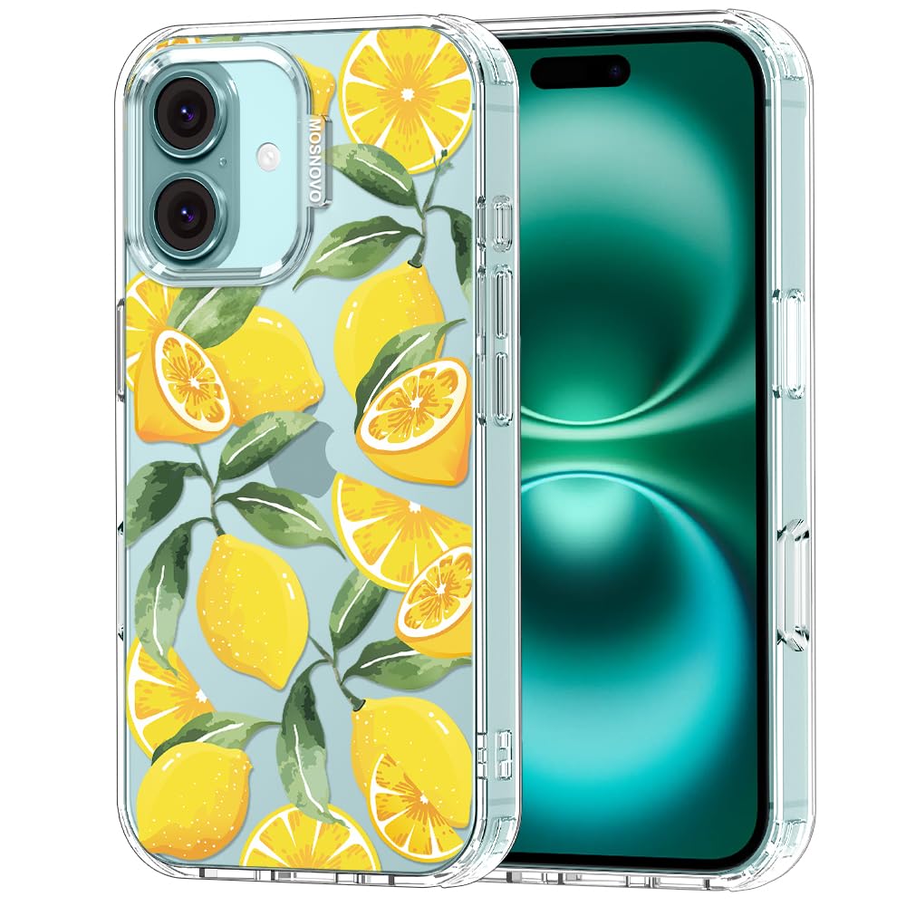 MOSNOVO Case for iPhone 16, [Buffertech 6.6ft Military-Grade Drop Protection] [Anti Peel Off Tech] Clear TPU Bumper Phone Case Cover Design - Lemon — image 1