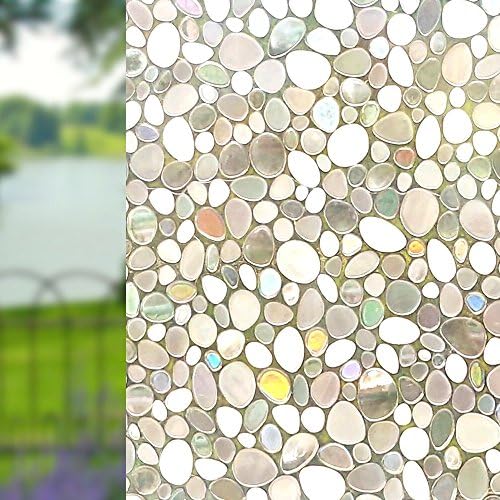 FunitureR Reflective Window Film Large 35 by 79 Inch Decorative 3D Privacy Stained Glass Film Refraction effect (Pebble)