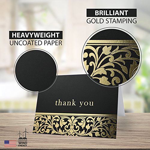 100 Thank You Cards by Spark Ink - Blank Thank You Notes with Envelopes - Bulk Pack of Stunning Black and Gold Foil Designs - Ideal for Business, Wedding, Baby Shower - 4x6 Photo Size (black) - Thumbnail 3