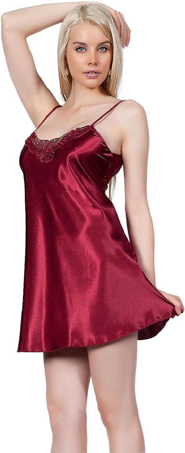 AdoBella Satin Nightgown Sleepwear Babydoll Sexy Chemise Nightie Nightdress