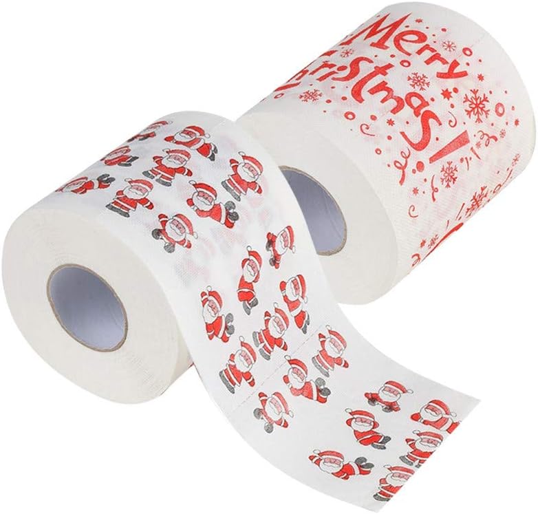 SMILEQ Home 2PC Christmas Toilet Paper Roll Xmas Print Home Santa Claus Bath Toilet Roll Paper Decor Tissue Party Novelty Gift (H)