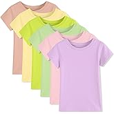 6 Pack Girls/Toddlers Cotton T-Shirts Crewneck Short Sleeve Summer Tops Kids Clothes Tees（2T-14Y）
