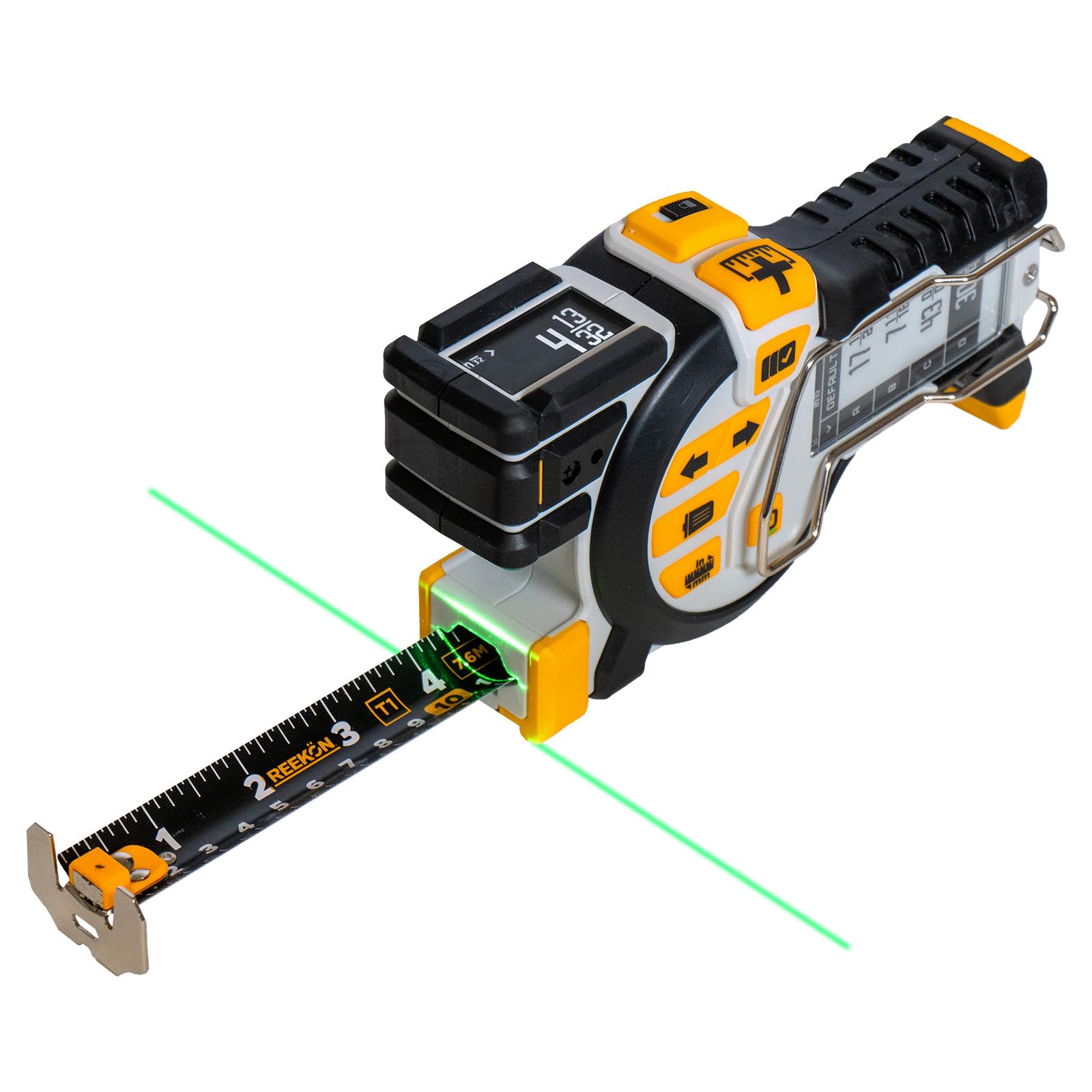 REEKON T1 Tomahawk Digital Tape Measure, Split English/Metric - Professional Accurate Measuring Tool, Green Laser, E-Paper Measuring List, Measurements Shared Over Bluetooth, Replaceable Blades