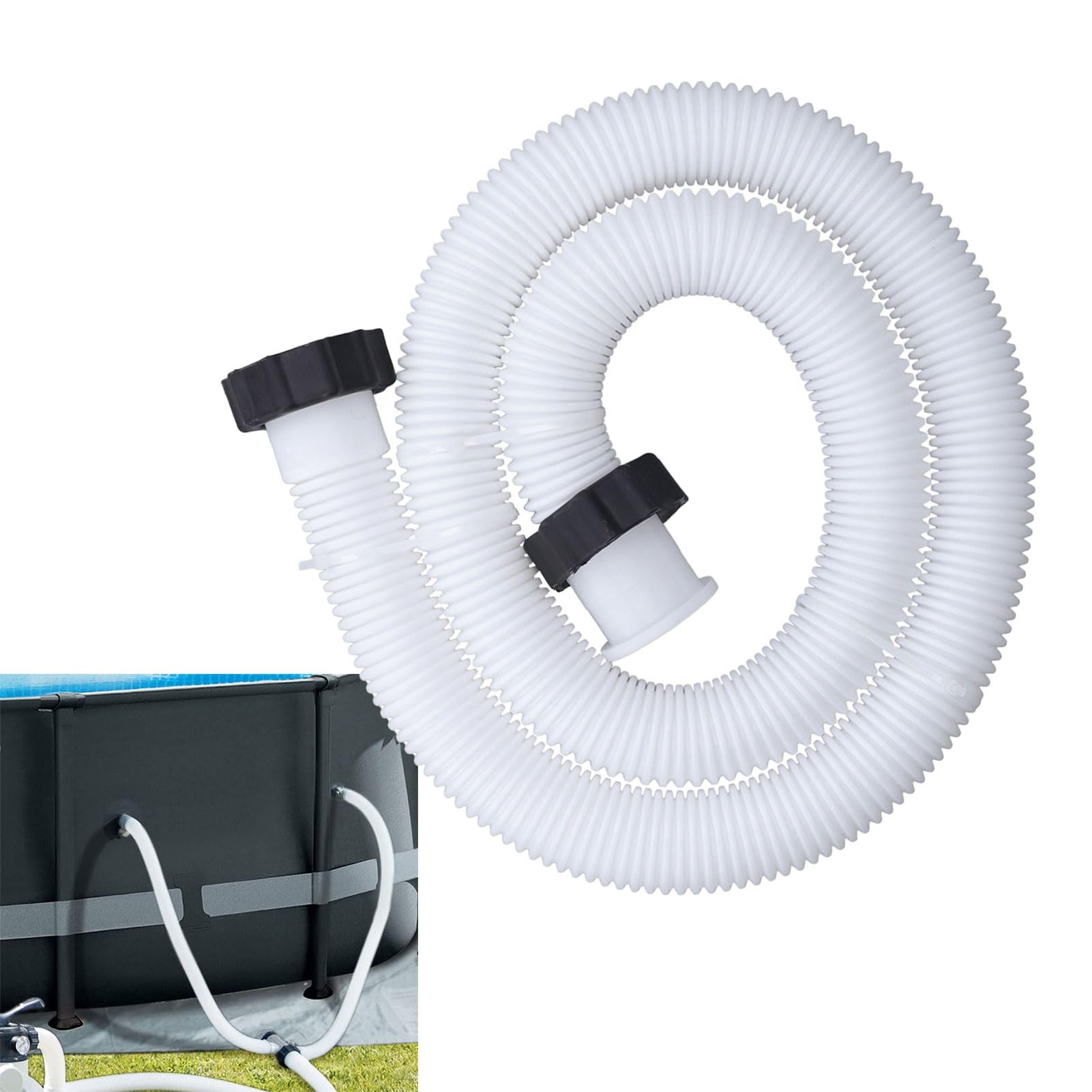 Pool Pump Replacement Hose, Leakproof Design Ensures No Leakage Easy Installation with Nuts Both Ends Durable PE Material for Above Ground Swimming Pools Hot Tubs Spas Gardens