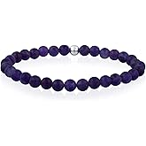 Sea of Ice Precious Gemstone 6mm Round Beads with Sterling Silver Stretchy Beaded Bracelet 7.5" Unisex
