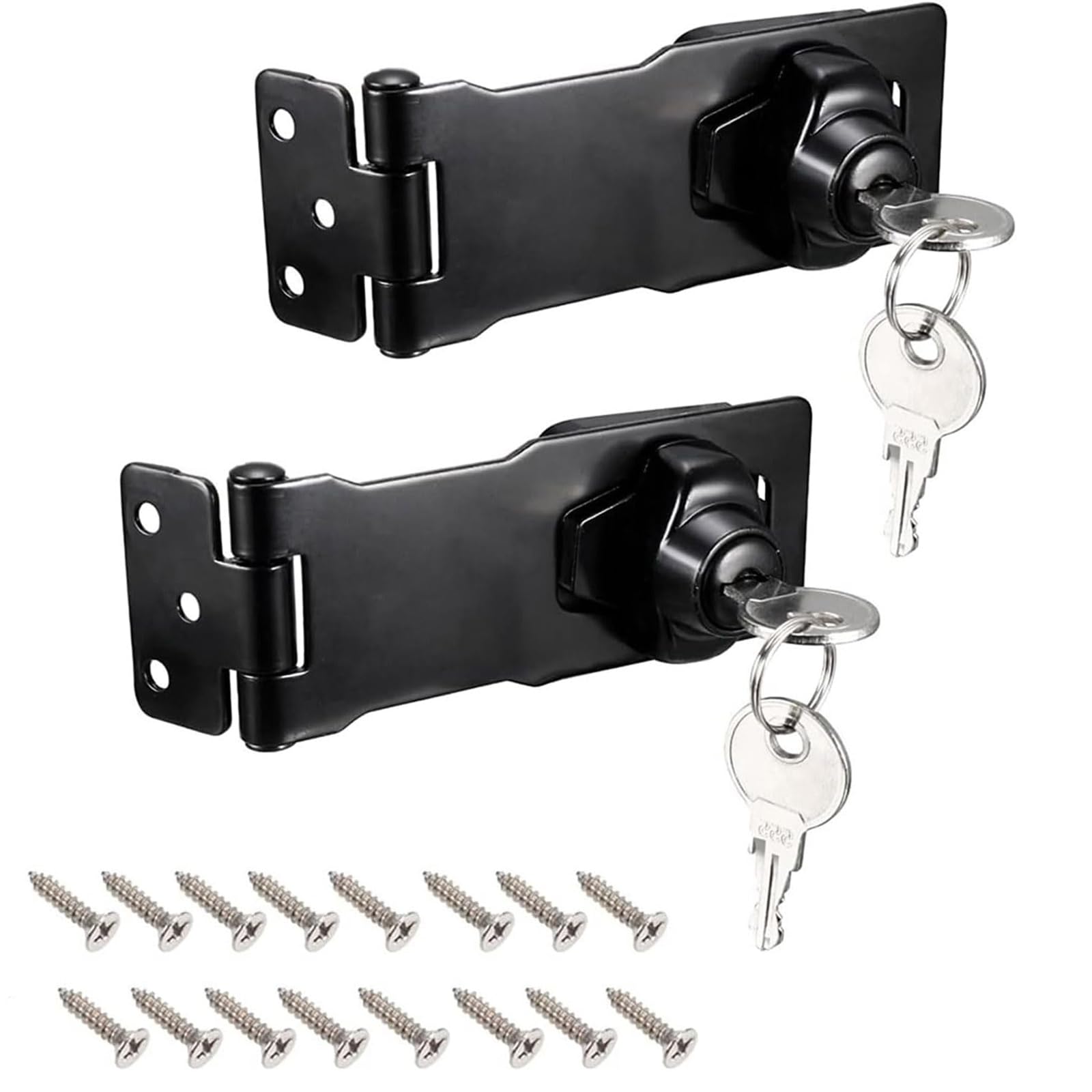TOP-VIGOR 2Pcs Keyed Hasp Locks, 4 Inch Door Padlock Hasp, Metal Lock Hasp Twist Knob Keyed Hasp Locks for Window Shed Doors Boxes Cabinet Furniture Garden, Black