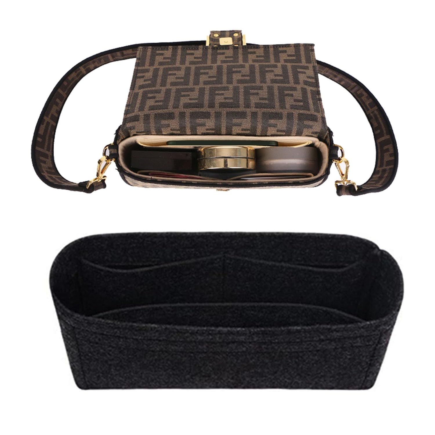 Photo 1 of Chispee Softened Felt Purse Organizer Insert for Tote, Baguette, Longchamp Handbags - Lightweight Bag Organizer with Multiple Pockets (Dark Grey, MINI)