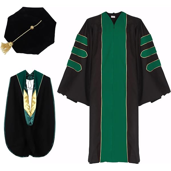 Unisex Deluxe Doctoral Graduation Gown & 8-Sided Tam With Gold Piping – Velvet Finish, Custom Colors Available