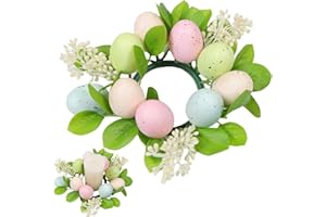 AUOCATTAIL Easter Egg Candle Rings Wreaths Spring Artificial Foliage Berry and Egg Wreath Pastel Easter Eggs Candle Holder Garland Mini Wreaths for Easter Spring Holiday Home Kitchen Table Centerpiece