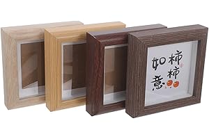 Toyvian 4pcs 4x4 Inch Mini Shadow Box Frames Set, Small Rustic Wood Picture Frames with Acrylic Front