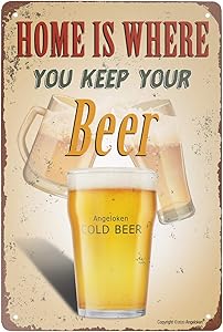 Tin Sign -Home is Where You Keep Your Beer- Vintage Style Bar Pub Garage Hotel Diner Cafe Home Iron Mesh Fence Farm Supermarket Mall Forest Garden Door Wall Decor Art (8