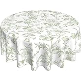 Sage Green Floral Tablecloth Round 70 x 70 Inch Light Green Chinoiserie Floral Table Cloth Polyester Fabric Vintage Spring Summer Flowers Farmhouse Table Cover for Kitchen Party Picnic Outdoor Decor
