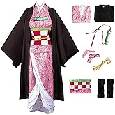 Buyoem Anime Cosplay Costume Kimono for Adult Robe Halloween Outfit With Props Wig