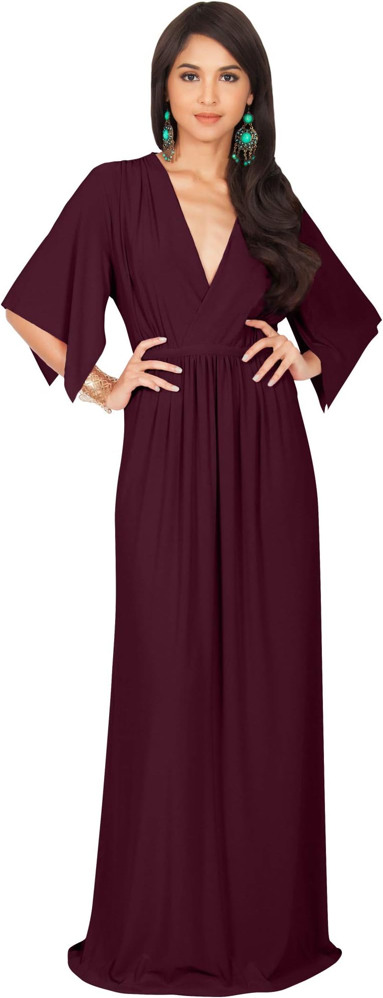 Womens Kaftan Short Sleeve Empire Waist Flowy V-Neck