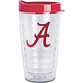 Logo Brands NCAA Alabama Crimson Tide 16 oz Double Wall Clear Tumbler – Team Color Slider Lid | Fits Most Cup Holders |Made In The USA | Spill-Resistant Lid | BPA Free