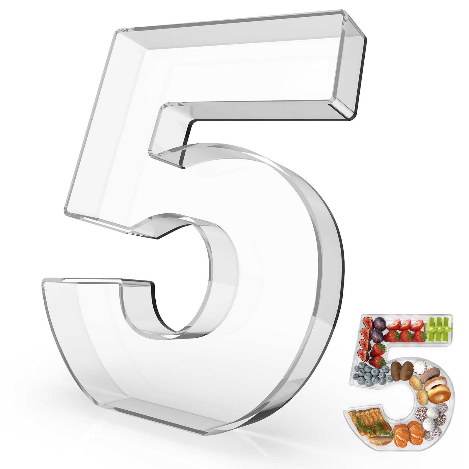 Photo 1 of 11" Acrylic Number Charcuterie Tray, Fillable Number Charcuterie Box for Food, Reusable Serving Cake Candy Dish Display Tray for Birthday Anniversary Party Decoration (Number 5)