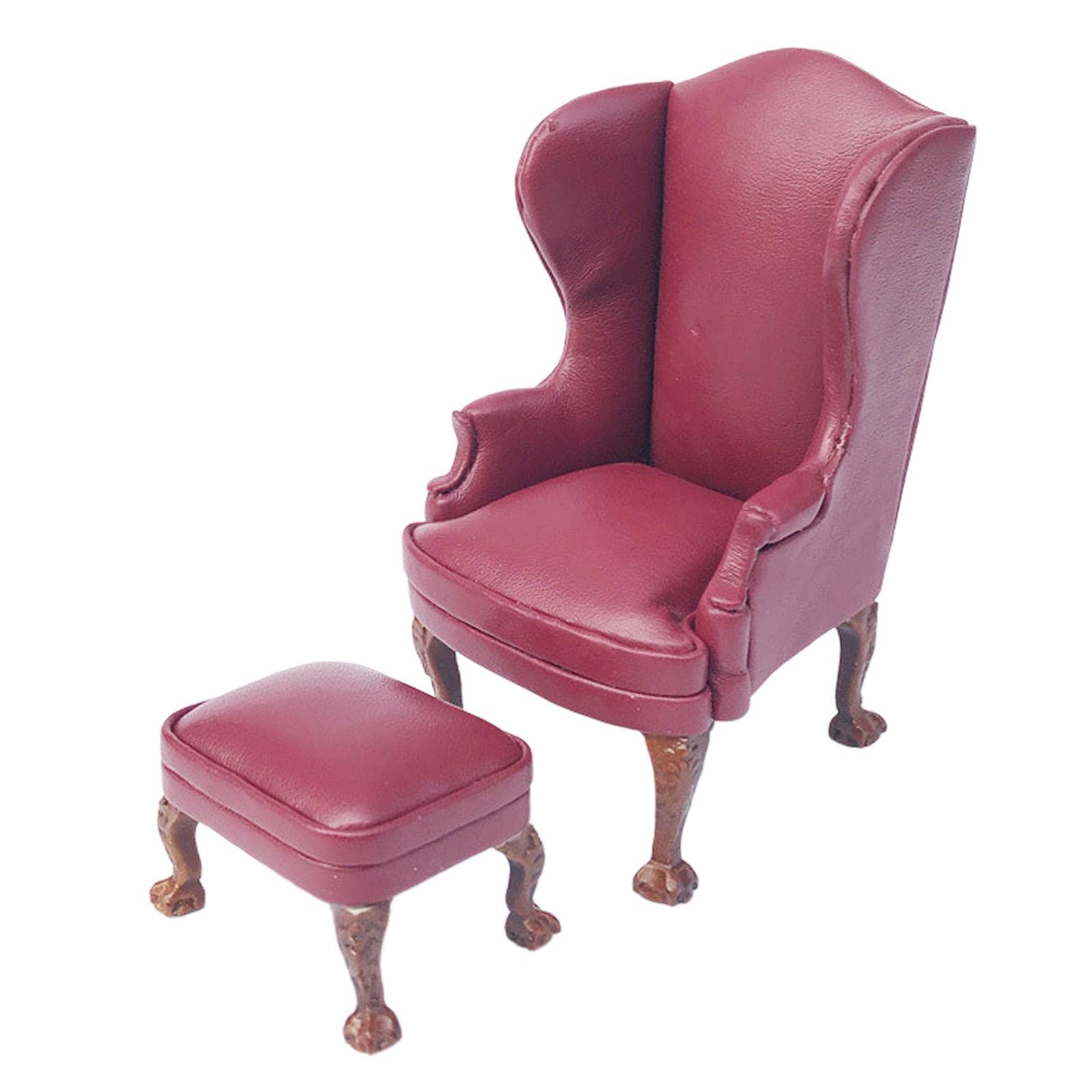 SM SunniMix Modern 1/12 Scale Miniature Dollhouse PU Leather Arm Sofa Furniture Decor Accessory, Red Single Sofa