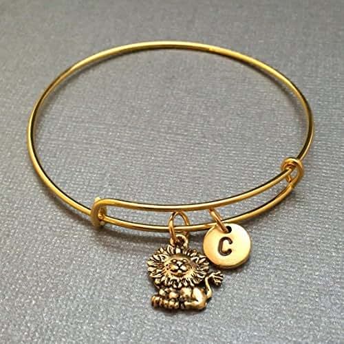 Lion bangle, lion charm bracelet, expandable bangle, charm