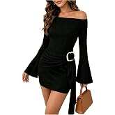SOLY HUX Women's Off The Shoulder Dress Bodycon Mini Dresses | Long Sleeve, Going Out, Party Club, Date Night, Outfits for Cocktail, Formal Evening