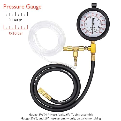Pro Fuel Injection Pressure Tester Kit Gauge 0-140 PSI Gauge Dual Dial