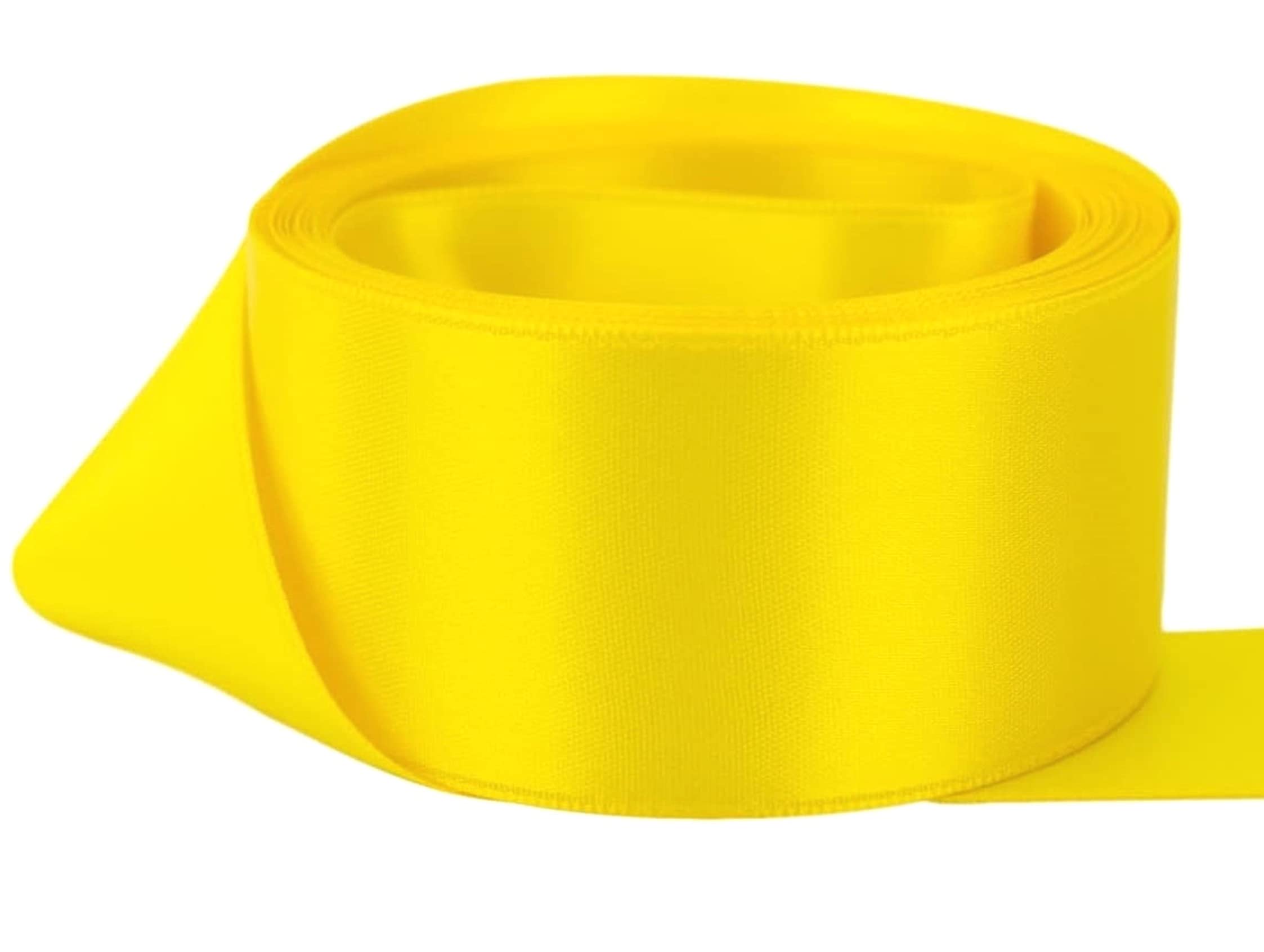 Double Sided Faced Satin Ribbon Size 50mm x 10 Meters (Yellow) Perfect for Gifts Wrap Sew Party, Decorations Events Dress Wedding Christmas Crafts, Bows Car, DIY, Bouquets, Cake more