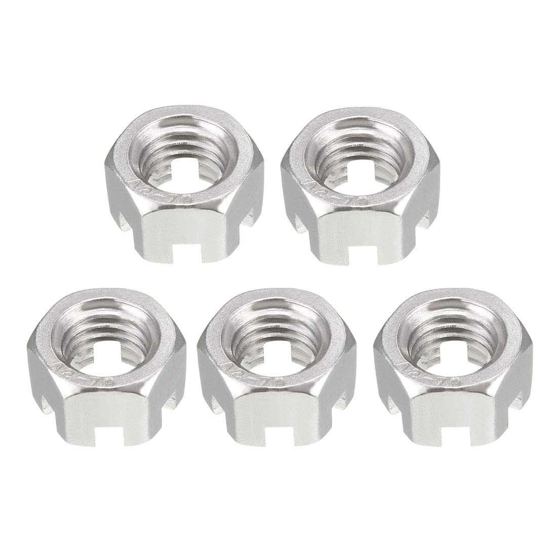uxcell M12 x 1.75mm Pitch 304 Stainless Steel Slotted Hex Nuts, Pack of 5