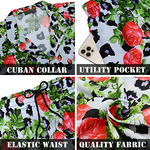 LUCKYOUNG Men's Flower Button Down Hawaiian Sets Casual Short Sleeve Shirt and Shorts Suits Set 2 Piece Bluerose Medium