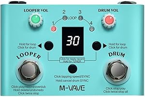 M-VAVE Looper Pedal Drum Machine with Tuner 11-Minute Loop, 30 Preset Drum Patterns, App Editing & Sharing, Dual Power Modes, Tuner, Drum Machine, Loop Mixed Mode