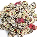 WYSE 50 PCS Skull Wooden Buttons 2 Hole Sewing Button for Card Making Scrapbooking Clothes Accessories (Skull)