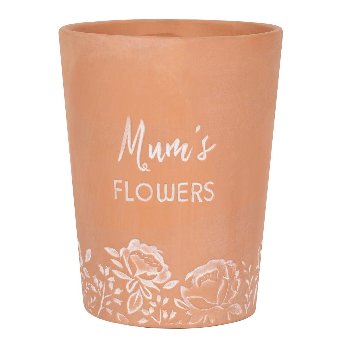 Something Different Charming Cantaloupe Color Mum's Flowers Terracotta Plant Pot - 16cm x 12cm (1 Pc.) - Perfect For Indoor/Outdoor Use, Dark Brown & White