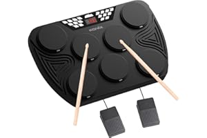 KONIX Electronic Tabletop Drum Set, Portable Electric Drum Kit with 7 Velocity Sensitivity Drum Pads, LED Drum Light, USB-MIDI Mac & PC Support, Ideal Gift for Adult and Beginners