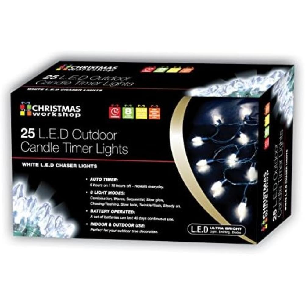 Christmas Workshop 76400 25 LED Battery Operated Chaser Candle String Lights with Timer - Bright White