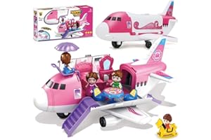 LIBERTY IMPORTS Pink Airplane Toy Private Jet Transport Cargo Vehicle - Big Large Aircraft Plane with Figures and Beauty Accessories Pretend Playset for Toddler Girls