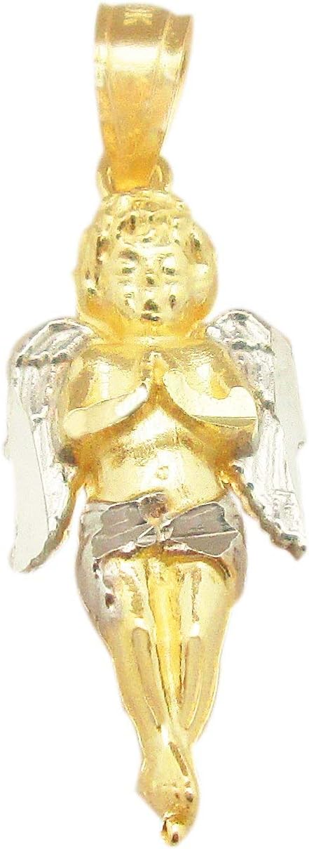 10K Yellow Gold Cherub Angel Pendant Praying Angel 1 inch